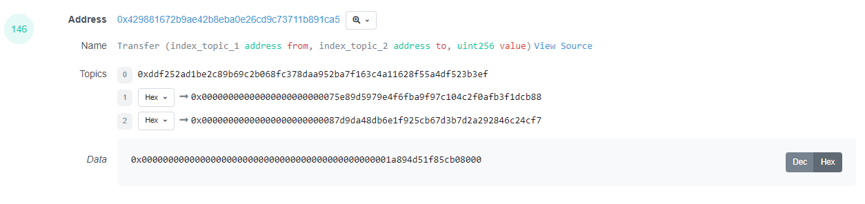 Etherscan event log screenshot
